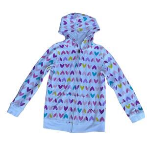 Circo Girls White Hearts Long Sleeves Front Zip Hooded Jacket Size L(10/12)